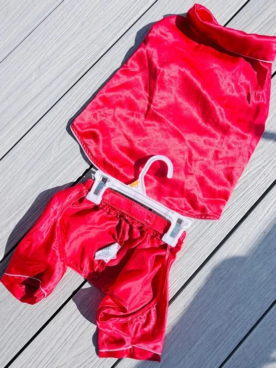 Top Paw Dog Two-Piece Silk Pajama Shorts & Shirt Set (Pet Costume/Clothes) - Picture 4 of 5